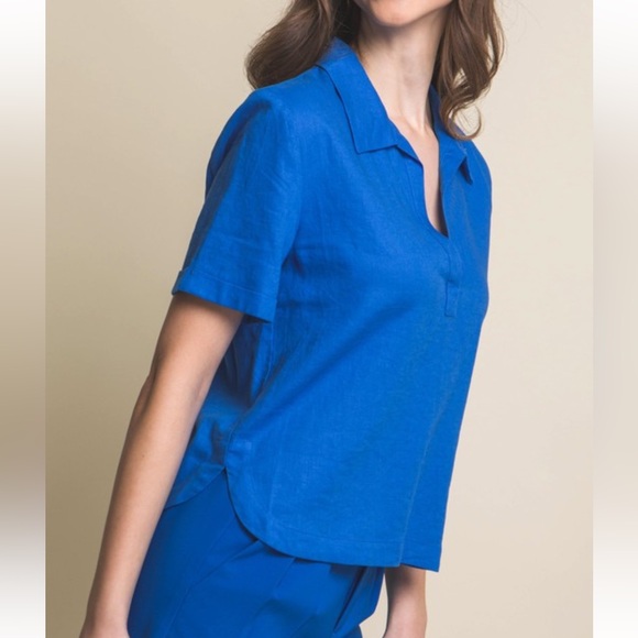 14 Linen Blend Mid-Sleeve Linen Flowy Top - Picture 3 of 5